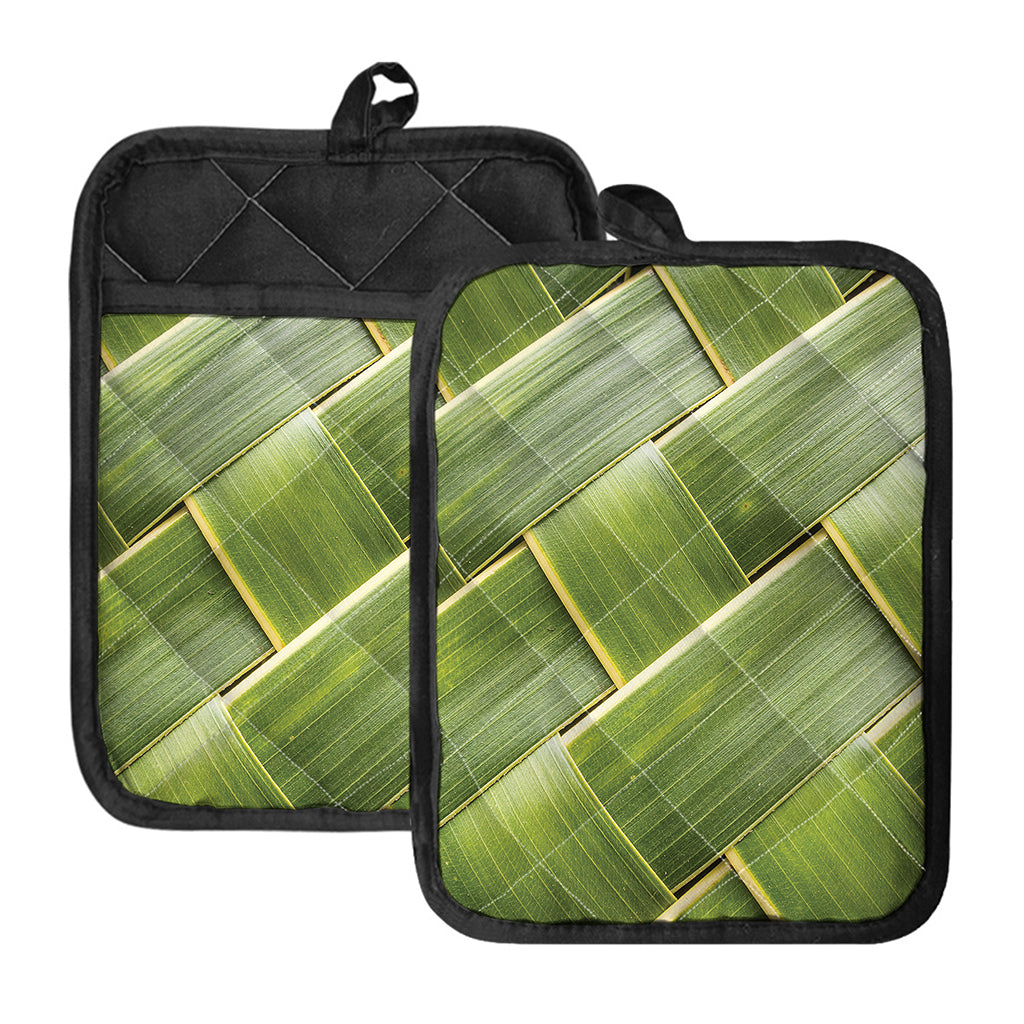 Coconut Leaf Print Pot Holders With Pocket
