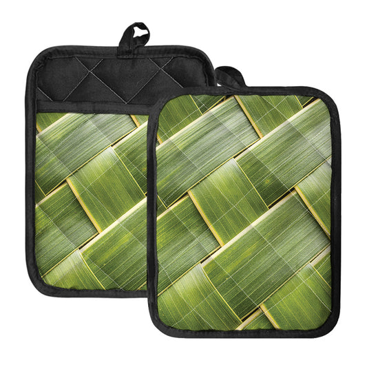 Coconut Leaf Print Pot Holders With Pocket