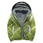 Coconut Leaf Print Sherpa Lined Zip Up Hoodie