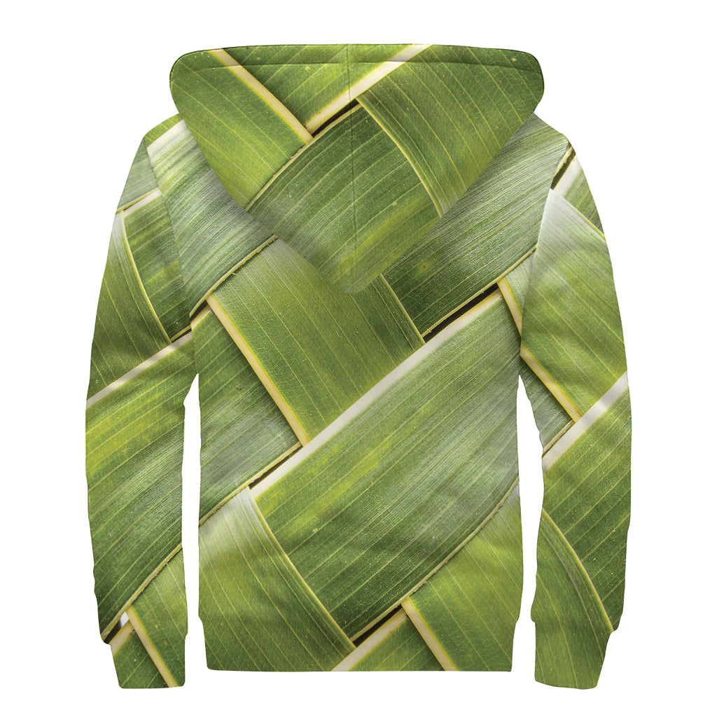 Coconut Leaf Print Sherpa Lined Zip Up Hoodie