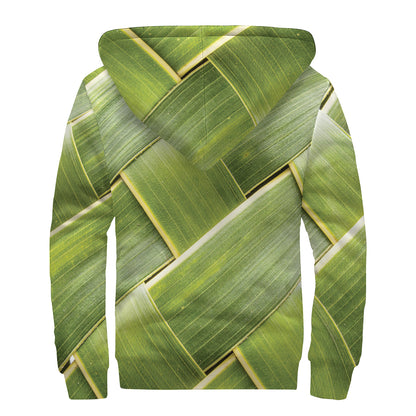 Coconut Leaf Print Sherpa Lined Zip Up Hoodie