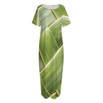 Coconut Leaf Print Short Sleeve Long Nightdress