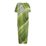 Coconut Leaf Print Short Sleeve Long Nightdress