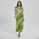 Coconut Leaf Print Short Sleeve Maxi Dress