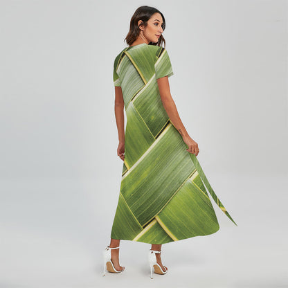 Coconut Leaf Print Short Sleeve Maxi Dress
