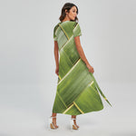Coconut Leaf Print Short Sleeve Maxi Dress