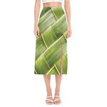 Coconut Leaf Print Side Slit Midi Skirt