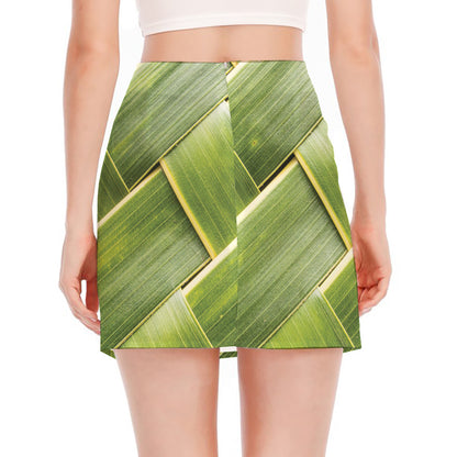 Coconut Leaf Print Side Slit Mini Skirt