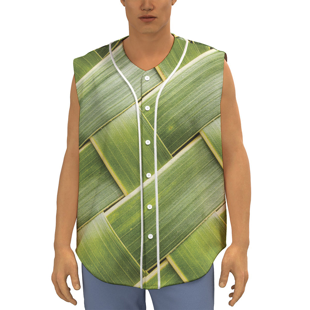 Coconut Leaf Print Sleeveless Baseball Jersey