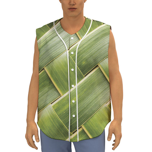 Coconut Leaf Print Sleeveless Baseball Jersey