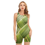 Coconut Leaf Print Sleeveless One Piece Swimsuit