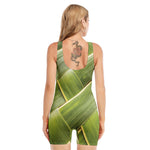Coconut Leaf Print Sleeveless One Piece Swimsuit