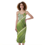 Coconut Leaf Print Slim Fit Midi Cami Dress