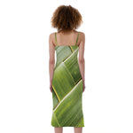 Coconut Leaf Print Slim Fit Midi Cami Dress