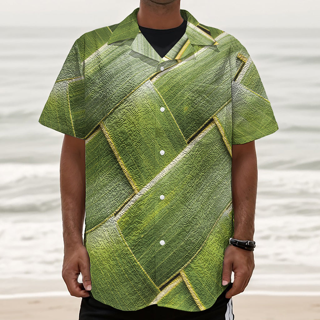 Coconut Leaf Print Textured Short Sleeve Shirt