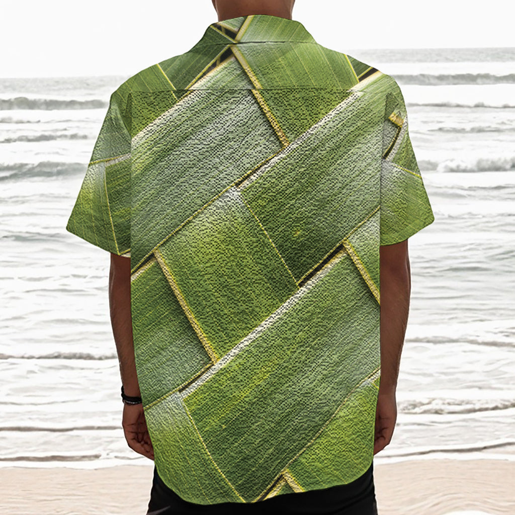 Coconut Leaf Print Textured Short Sleeve Shirt
