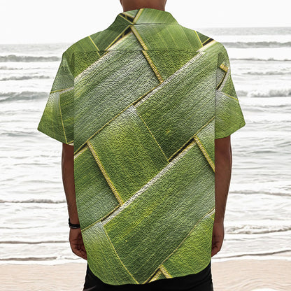Coconut Leaf Print Textured Short Sleeve Shirt