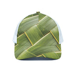 Coconut Leaf Print White Mesh Trucker Cap