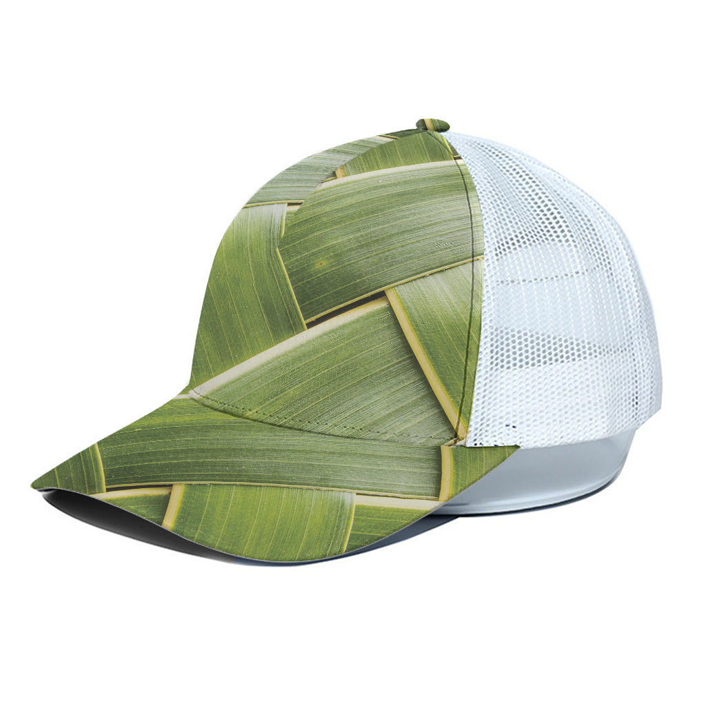 Coconut Leaf Print White Mesh Trucker Cap