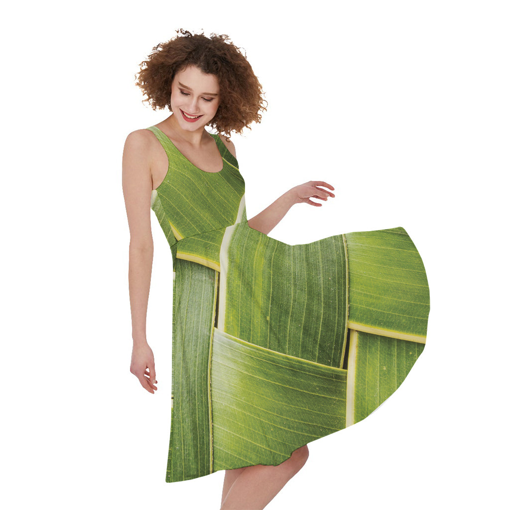 Coconut Leaf Print Women's Sleeveless Dress