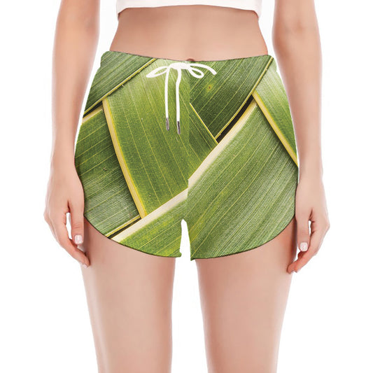 Coconut Leaf Print Women's Split Running Shorts