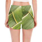 Coconut Leaf Print Women's Split Running Shorts
