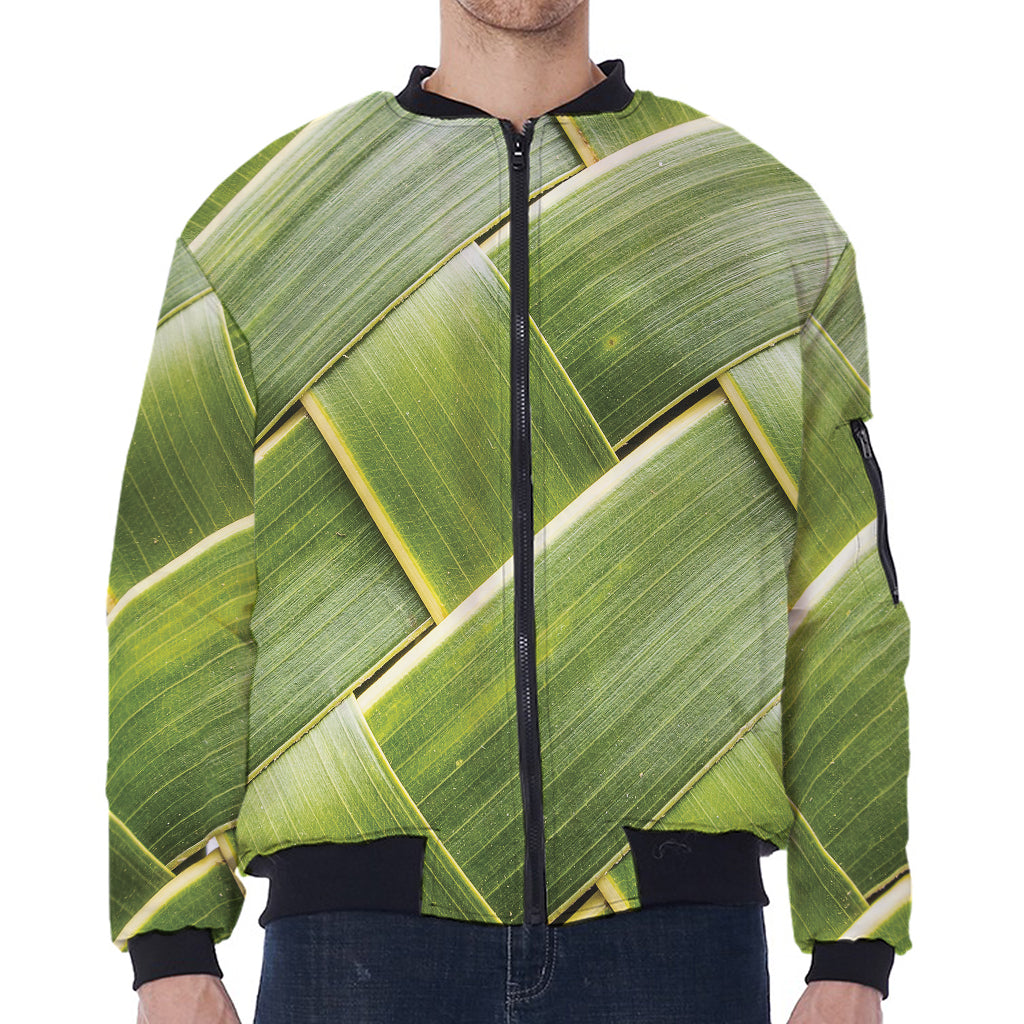 Coconut Leaf Print Zip Sleeve Bomber Jacket