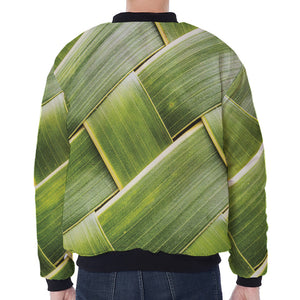 Coconut Leaf Print Zip Sleeve Bomber Jacket