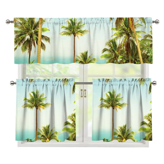 Coconut Tree Print 3 Piece Kitchen Curtains