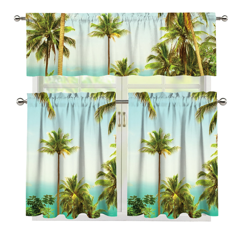 Coconut Tree Print 3 Piece Kitchen Curtains