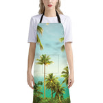 Coconut Tree Print Bib Apron With Pocket