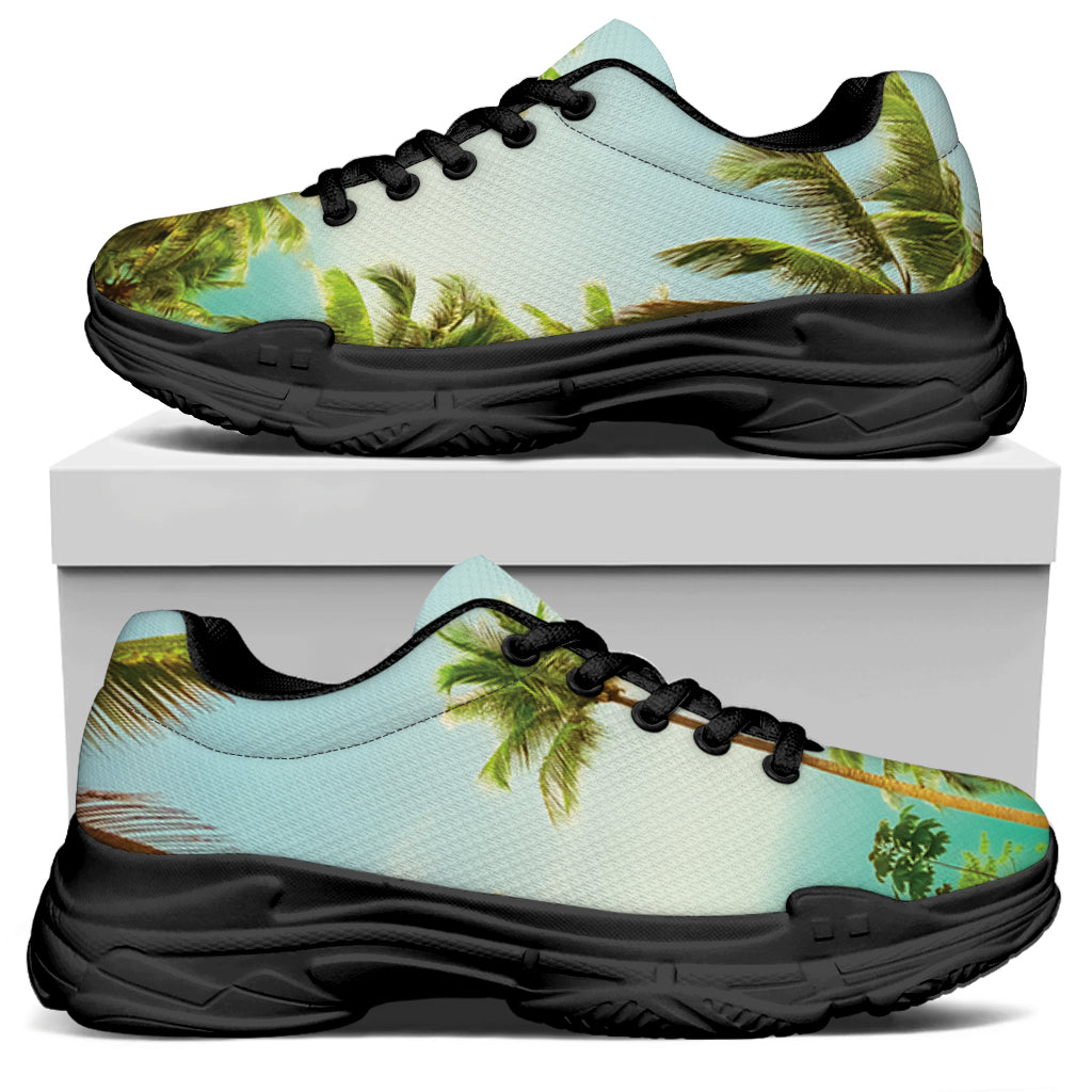 Coconut Tree Print Black Chunky Shoes