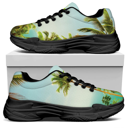Coconut Tree Print Black Chunky Shoes