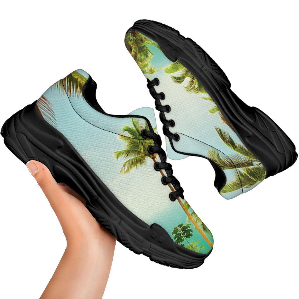 Coconut Tree Print Black Chunky Shoes