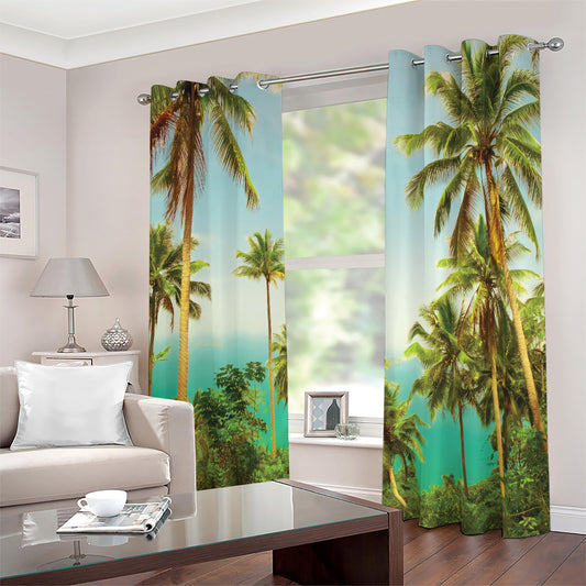 Coconut Tree Print Blackout Grommet Curtains