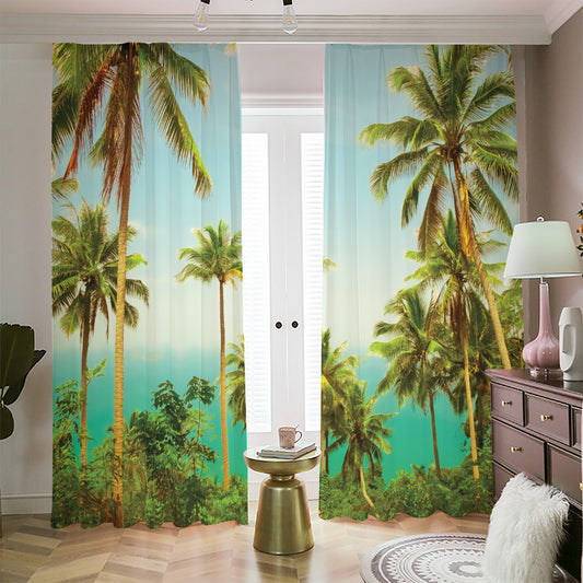 Coconut Tree Print Blackout Pencil Pleat Curtains