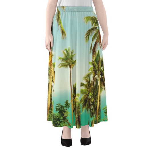 Coconut Tree Print Chiffon Maxi Skirt