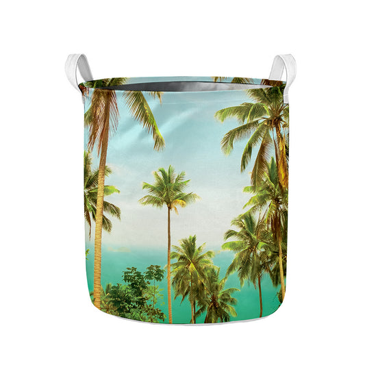 Coconut Tree Print Collapsible Laundry Basket