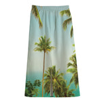 Coconut Tree Print Cotton Front Slit Maxi Skirt