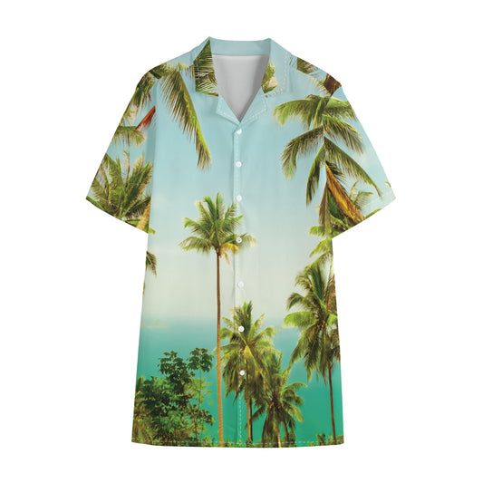 Coconut Tree Print Cotton Hawaiian Shirt