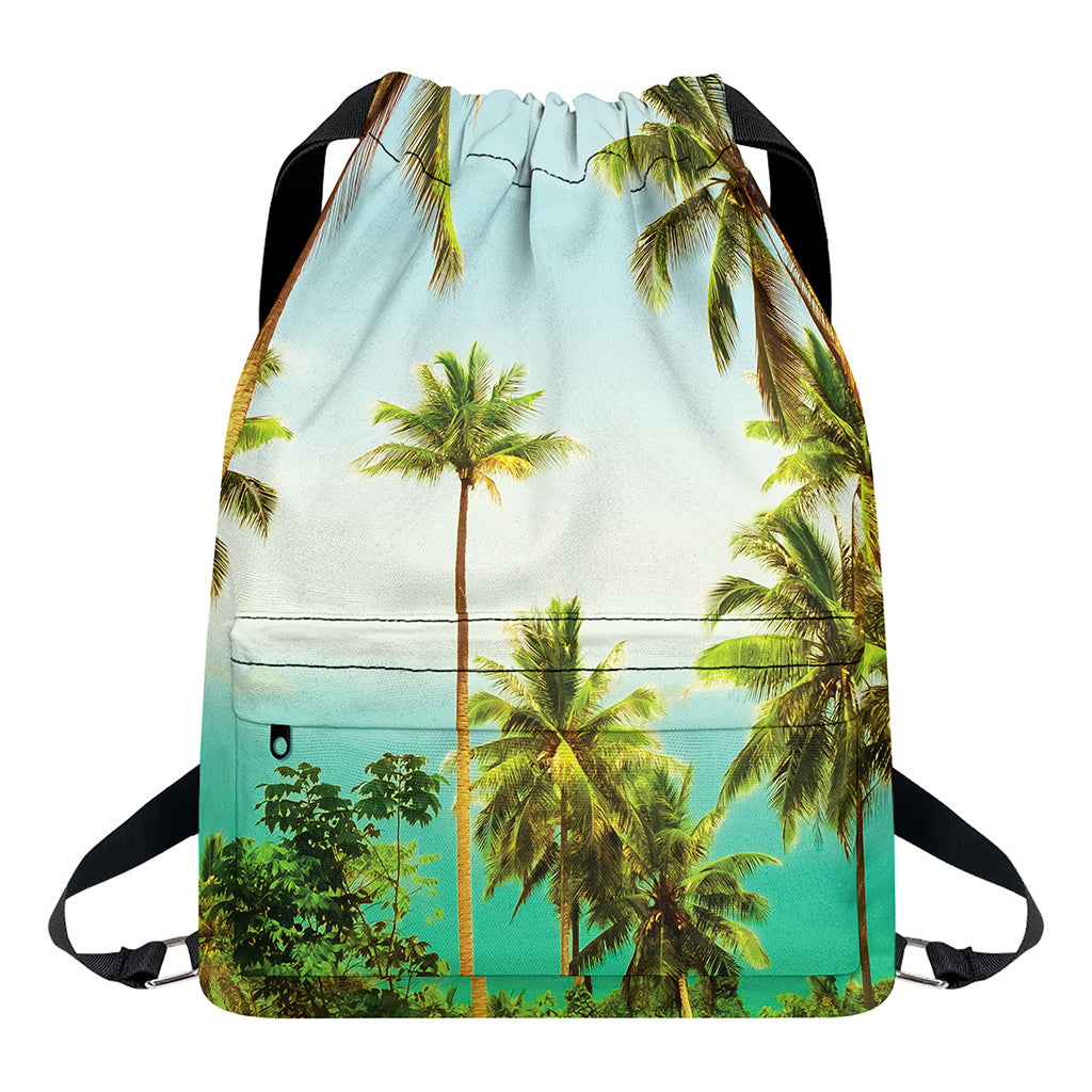 Coconut Tree Print Drawstring Backpack