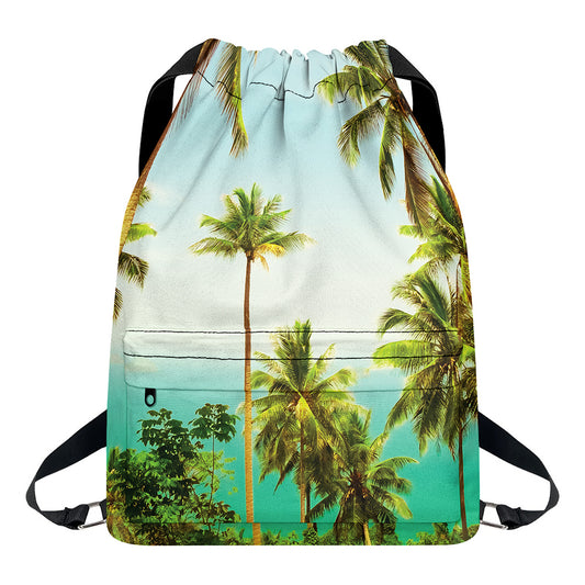 Coconut Tree Print Drawstring Backpack