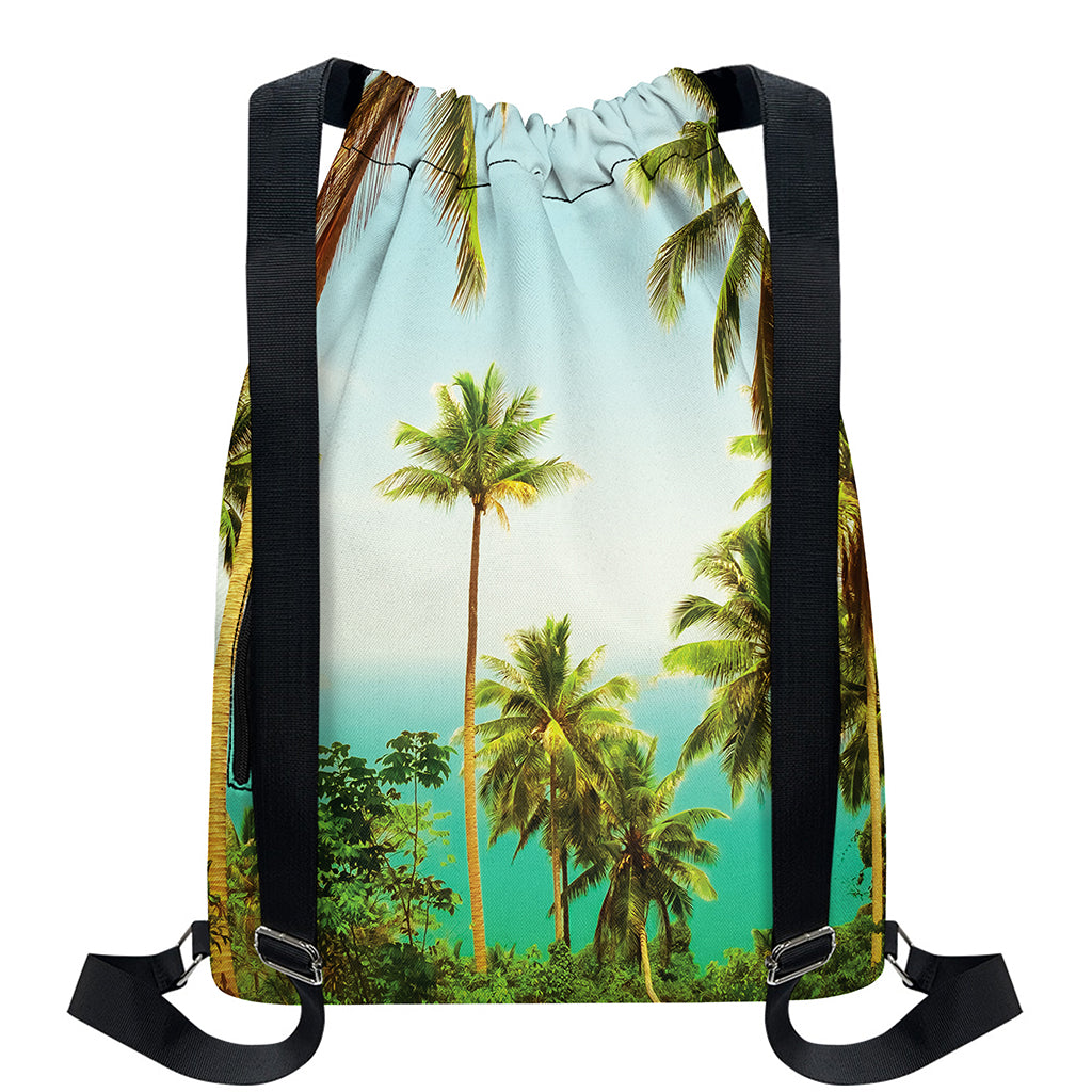 Coconut Tree Print Drawstring Backpack