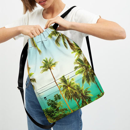 Coconut Tree Print Drawstring Backpack