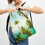 Coconut Tree Print Drawstring Backpack