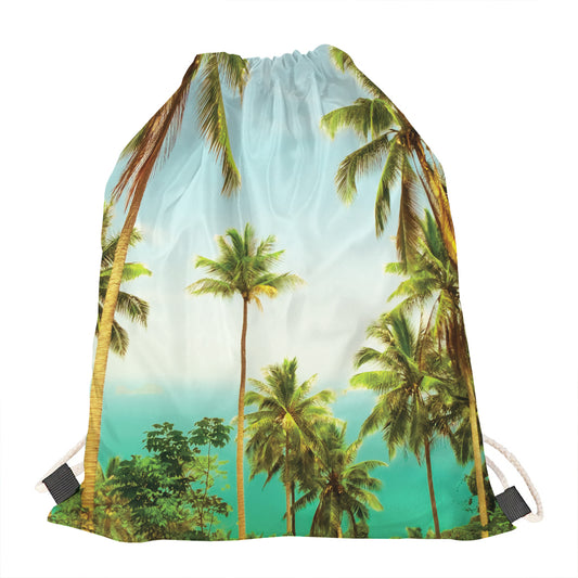Coconut Tree Print Drawstring Bag