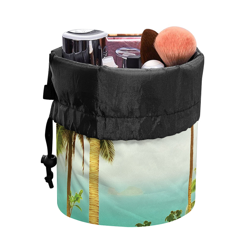 Coconut Tree Print Drawstring Makeup Bag