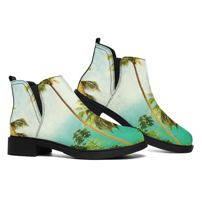 Coconut Tree Print Flat Ankle Boots