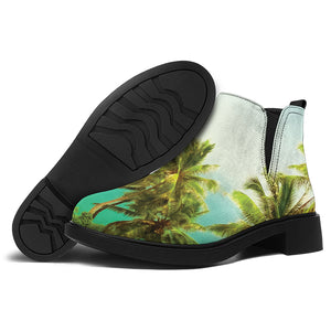 Coconut Tree Print Flat Ankle Boots