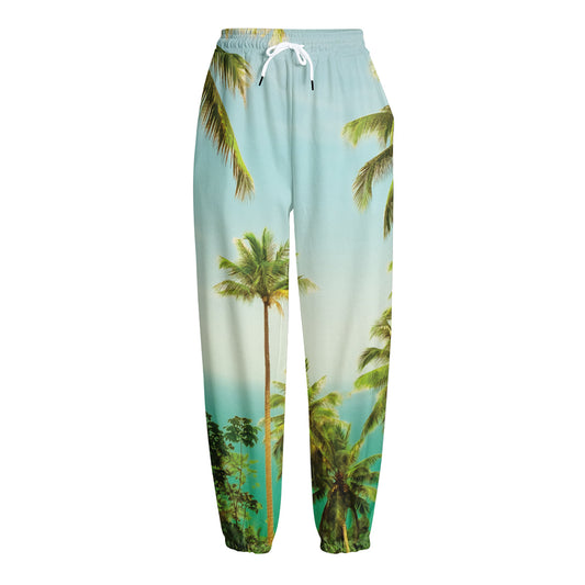 Coconut Tree Print Fleece Lined Knit Pants